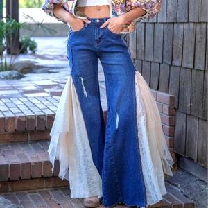 Lace Flare Patchwork Jeans